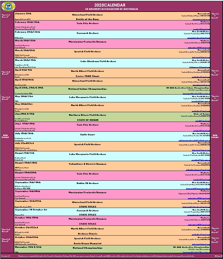 3D Archery Association of Australia | » 2023 Calendar